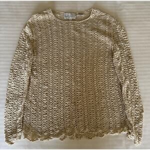 BEAU GESTE 100% Silk Crochet L/S Top S Bone Color
